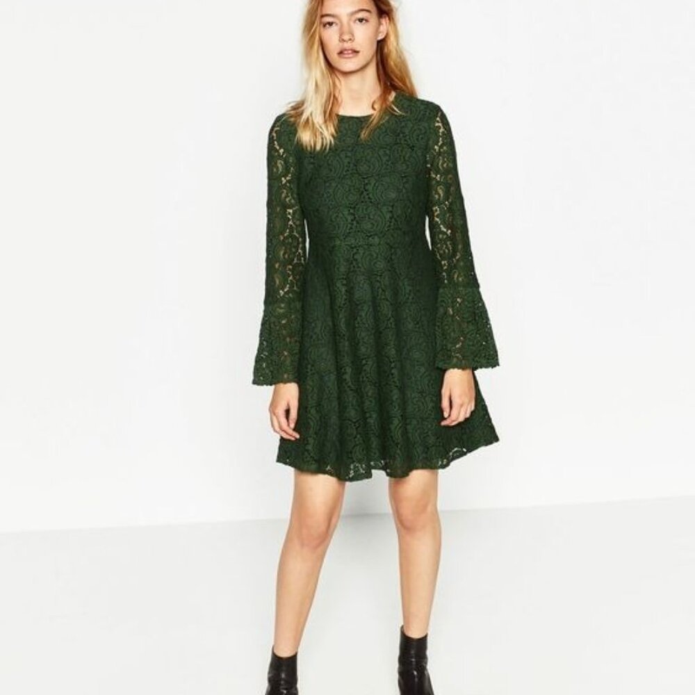 Zara Frilled Sleeve Guipure Lace Dress